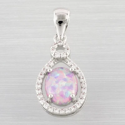8x10 Oval Lavender Purple Fire Opal Cabochon CZ Silver Jewelry Necklace Pendant - Image 1 of 4