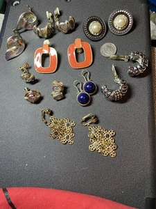 Lot of 10 Pair Gold and Silver tone Clip On Earrings Some Vintage Some Not - Picture 1 of 21