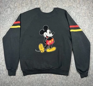 VTG 80s Disney Character Mickey Mouse Crewneck Sweatshirt Black Size Large Rare - Picture 1 of 8