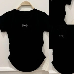 Ladies Slim Fit T Shirt Featuring a Bowknot and Round Neck for All Seasons - Picture 1 of 17