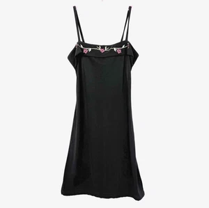 VTG City Triangles Dress Women's Sz S Black Floral Embroidered Whimsy 90's Mini - Picture 1 of 8