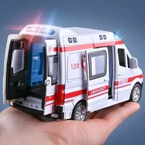 1:32 Mini Car Diecast Krankenwagen Feuerwehrauto Polizeimodell Sound und Lichtfahrzeug - Bild 1 von 15