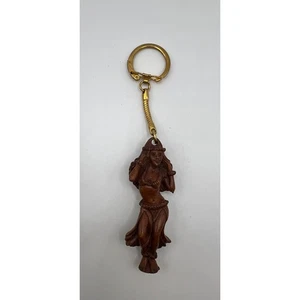 VTG Coco Joes Hawaiian Hula Girl Brown Napa Wood Key Chain Made In Hawaii Tiki - Picture 1 of 7
