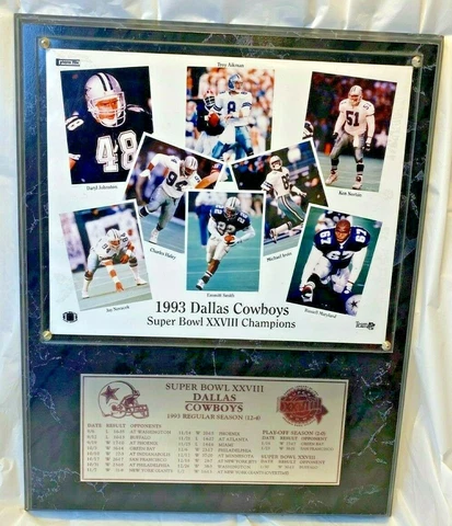 1993 Dallas Cowboys Super Bowl XXVIII Champions Team Photo Engraved Plaque NFL Cover