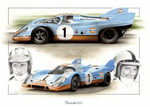 DRUCK PORSCHE 917 PEDRO RODRIGUEZ JO SIFFERT JW GULF LE MANS 24 SPA 1000KM 1970 - Bild 1 von 10
