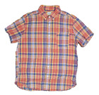 J Crew Indian Madras Button Up Short Sleeve Shirt Mens L Colorful Plaid Orange 
