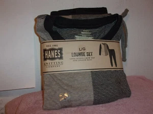 NEW MEN'S HANES L/S JERSEY KNIT PANT & SPLIT FRONT SET in GREY & BLACK PANTS - Picture 1 of 4