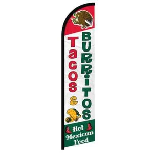 Bandera de camión de comida mexicana publicidad manga completa sin viento sin tacos y burritos - Imagen 1 de 7