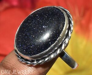 Blue Goldstone Gemstone Ring 925 Sterling Silver Plated Us Size 8" R013-F126