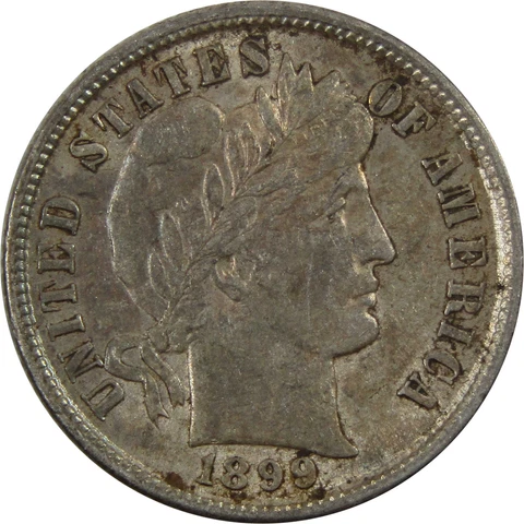 1899 Barber Dime AU About Uncirculated 90% Silver 10c Coin SKU:I4944 Cover