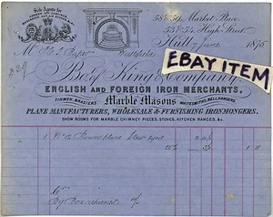 1875 BILLHEAD King & Company HULL YORKSHIRE ENGLAND Iron Merchant WOOD PLANE - Picture 1 of 1