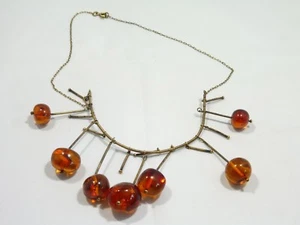 VINTAGE  835 SILVER AND BALTIC AMBER RUSSIAN NECKLACE - Picture 1 of 6