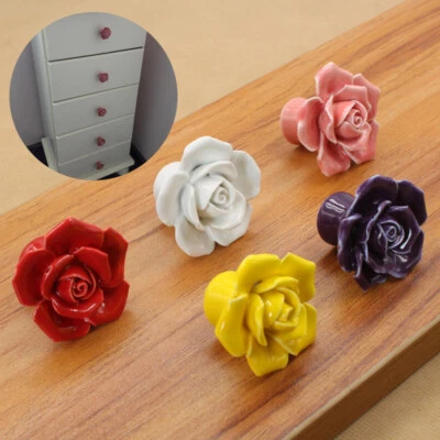 Ceramic Rose Flower Drawer Handle Door Knobs Cupboard Cabinet Pull Handle Decor - Image 1 of 4