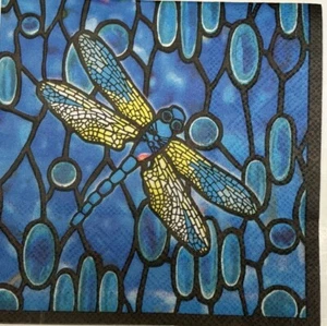 two Individual Beverage dragonfly Paper decoupage napkins Blue Black Mosaic - Picture 1 of 3