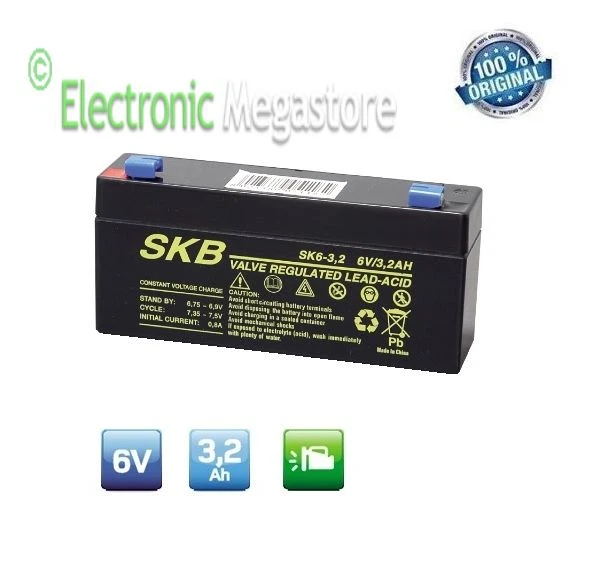 SKB BATTERIA AL PIOMBO RICARICABILE ERMETICA 6V 3.2Ah 60x134x34mm BC1305-00
