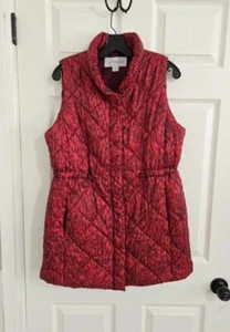 Liz Claiborne Water Resistant Vest Women's Size Medium Red Snap Adjustable Waist - Picture 1 of 9