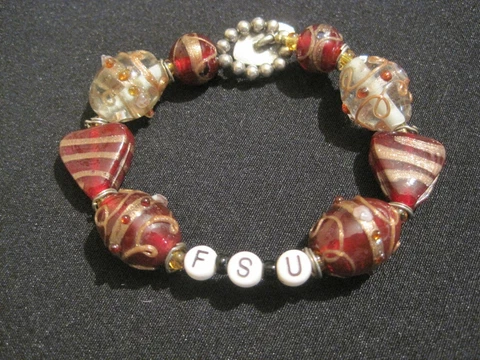 FSU Florida State University Glass Beaded Bracelet with Football Toggle 8.5" Cover