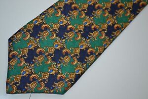 Christian Dior navy blue & green silk necktie with geometric print