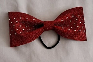 Large Red Glitter with Rhinestones Tailless Hair Bow / Cheer Bow / Dance Bows - Picture 1 of 1