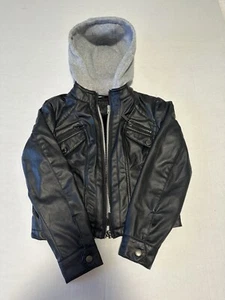 JouJou Unisex Children’s Faux Leather Jacket Removable Hood Black Gray Size M - Picture 1 of 7