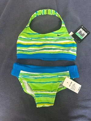 New Youth Girl's Nike 2 Piece Swimsuit Green & Blue Swim Suit Size 8 - Image 1 of 2
