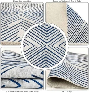 Ultra-Thin (0.25 in) Gray Blue Washable Non-Slip Area Rugs for Living Room Bedro - Picture 1 of 8