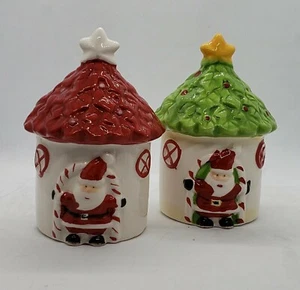 Ceramic Christmas Santa Cottage Salt And Pepper Shakers - Picture 1 of 7