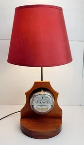 Unique Vintage Electric Meter Table Lamp Steampunk Heavy Wooden Base - Picture 1 of 13