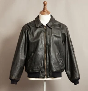 Vintage Avirex B-15 Leather Flight Jacket L Black USA Made Pilot Style - Picture 1 of 17