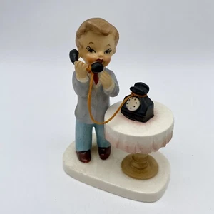 Vintage Boy w/Phone Figurine NAPCO Hummel Style JAPAN 5" Porcelain Collectible - Picture 1 of 13