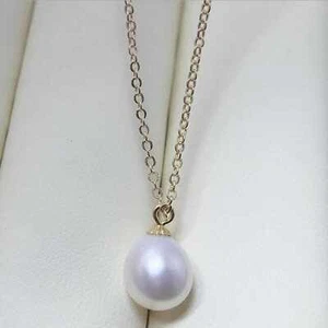 Fashion Natural white fresh water pearl 18k gold necklace gift Hook Cultured - Picture 1 of 4