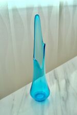 14 Smoothie LE SMITH Vintage Simplicity Blue Art Glass SWUNG VASE MCM