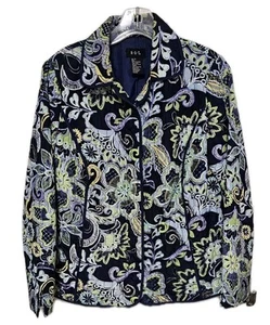 R. Q. T. Women's Small Lightweight Multi Color Floral Print Zip Up Jacket EUC - Picture 1 of 7