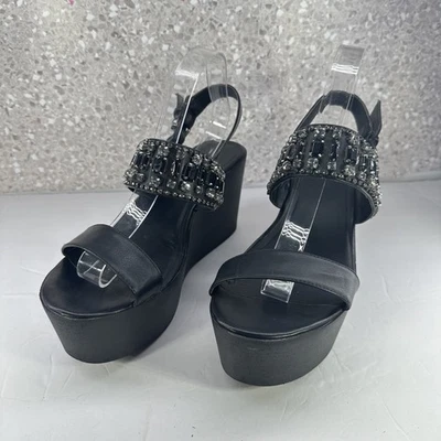 Torrid Shoes Womens Size 10.5 Black Wedge Heels Platform Sandals Jeweled Studs - Image 1 of 4