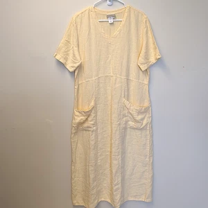 Coldwater Creek Linen Yellow V Neck Short Sleeve Dress Womens XL Pockets USA - Picture 1 of 7