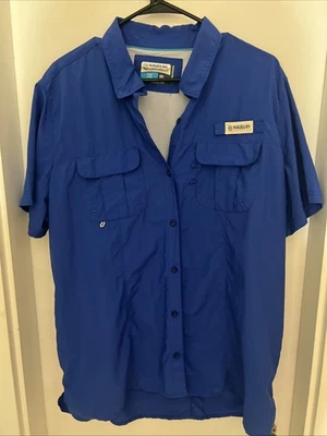 Women’s Magellan Size 2XL Blue Button Up Short Sleeve Fishing Shirt 100% Nylon - Image 1 of 4
