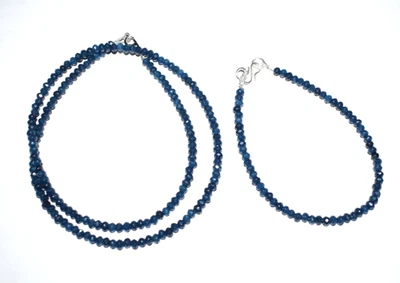 Zaffiro Giada Gemma Rondella Sfaccettato Argento Sterling 24 " Collana 9 " - Immagine 1 di 4