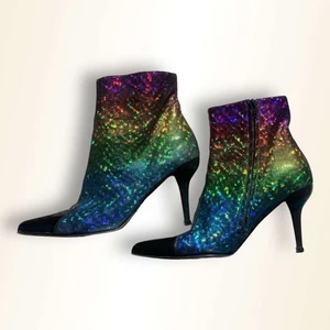 Holographic Rainbow Sparkle Stiletto Ankle Boots size 8.5 - Picture 1 of 10