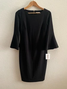 NEW Calvin Klein Bell Sleeve Sheath Dress 8 Black NWT Work Wedding Knee Length - Picture 1 of 5