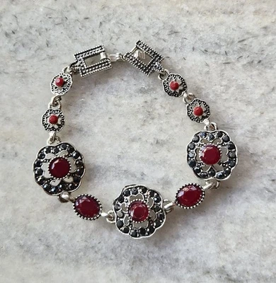 Ruby Gemstone Elegant Bracelet Sterling Silver Handmade Jewelry Gift - Image 1 of 4