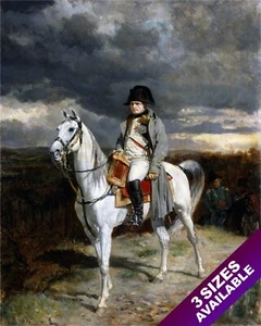 NAPOLEON BONAPARTE FRANZÖSISCH AUF SEINEM WEISSEN PFERD 1814 GEMÄLDE KUNST ECHTER LEINWANDDRUCK - Bild 1 von 23