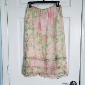 Vintage Bob Mackie Silk Midi Skirt Size M 12 Floral Ruffled Cottagecore Fairy - Picture 1 of 8