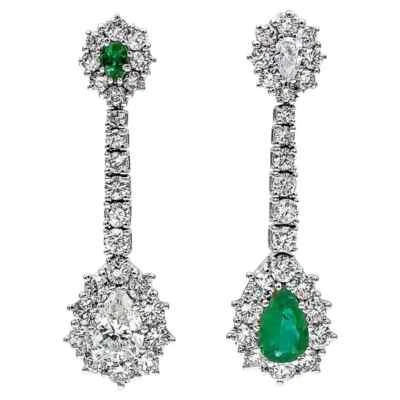 Featuring Two Emerald & Simulated White Sapphires Drop-Dangle Wedding Earrings - Image 1 of 4