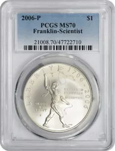 2006-P Franklin-Scientist Commemorative Silver Dollar MS70 PCGS - Picture 1 of 2