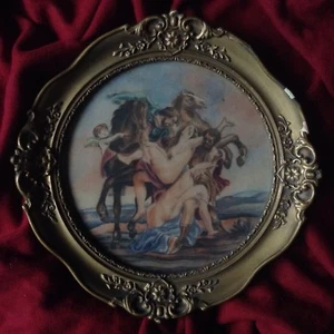Antik Italien Guache Aquarell Gemälde Leinwand Rubens Akt Dame Pferd Ritter Gold - Bild 1 von 6
