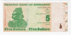 Zimbabwe 5 Dollars 2009 P 93 UNC - Picture 1 of 2