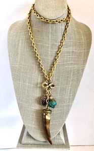 ROBIN STEELE Vintage Gold Tone Statement Necklace 31" with 6" Drop - Picture 1 of 8