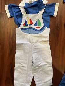 Vintage Sail boat 18 months Infant Baby Nautical Sailor Short Set Boy Overall - Picture 1 of 6