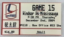 OHL 2004 12/02 Mississauga IceDogs at Windsor Spitfires Hockey Ticket