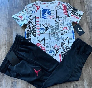 NWT Nike Air Jordan Boys YMD Black/White/Multi All Over Print Pants Set Medium - Picture 1 of 5